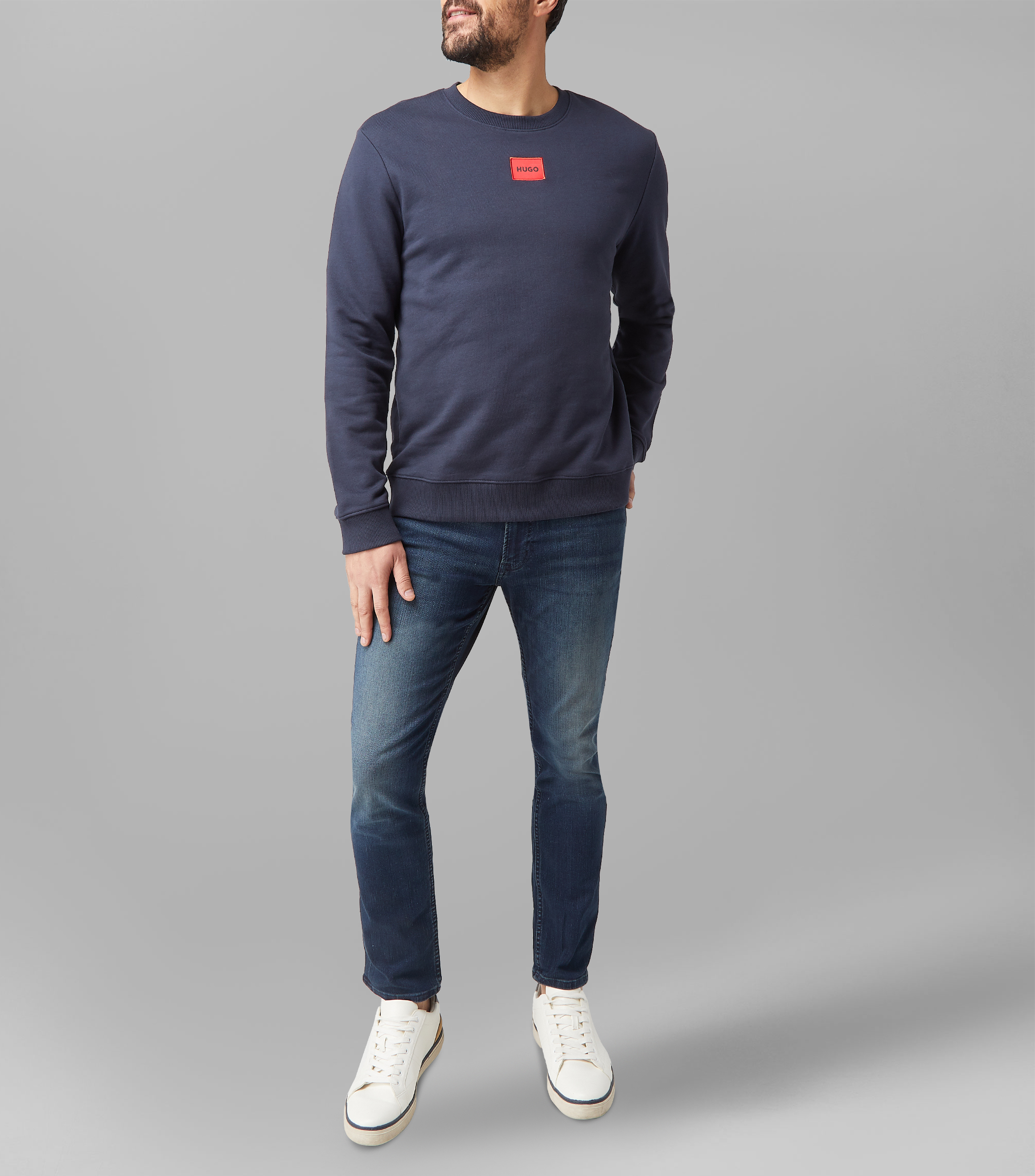 Sudadera HUGO de felpa de algodón con etiqueta con logo roja Hombre